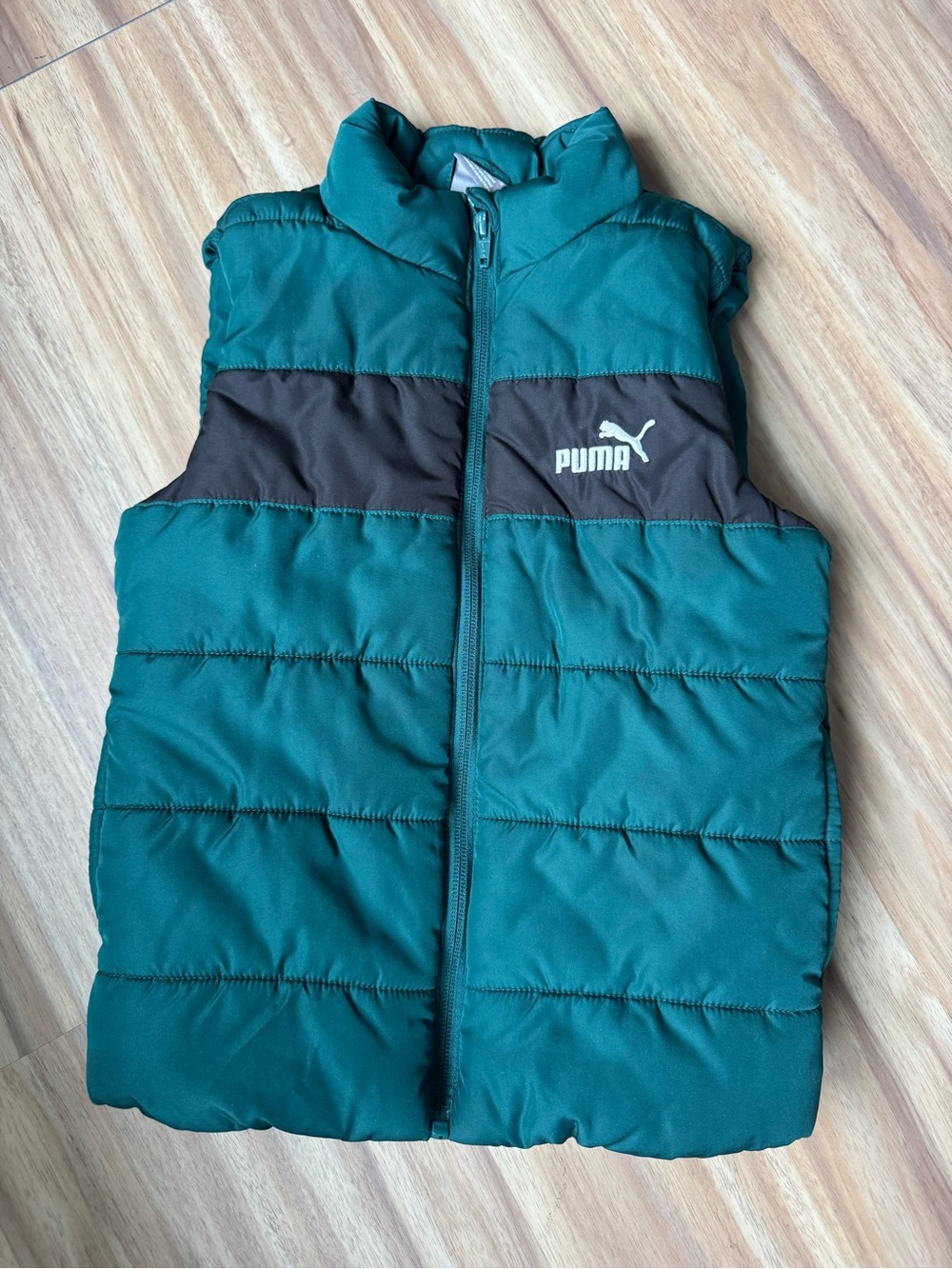 Puma Boys Teal Black Colorblock Puffer Vest Size 6